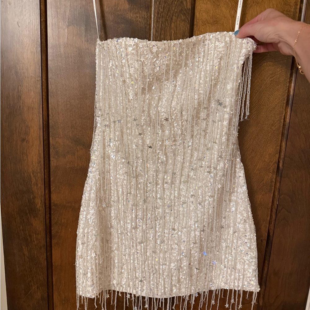 Retrofete White Sequin Mini Dress